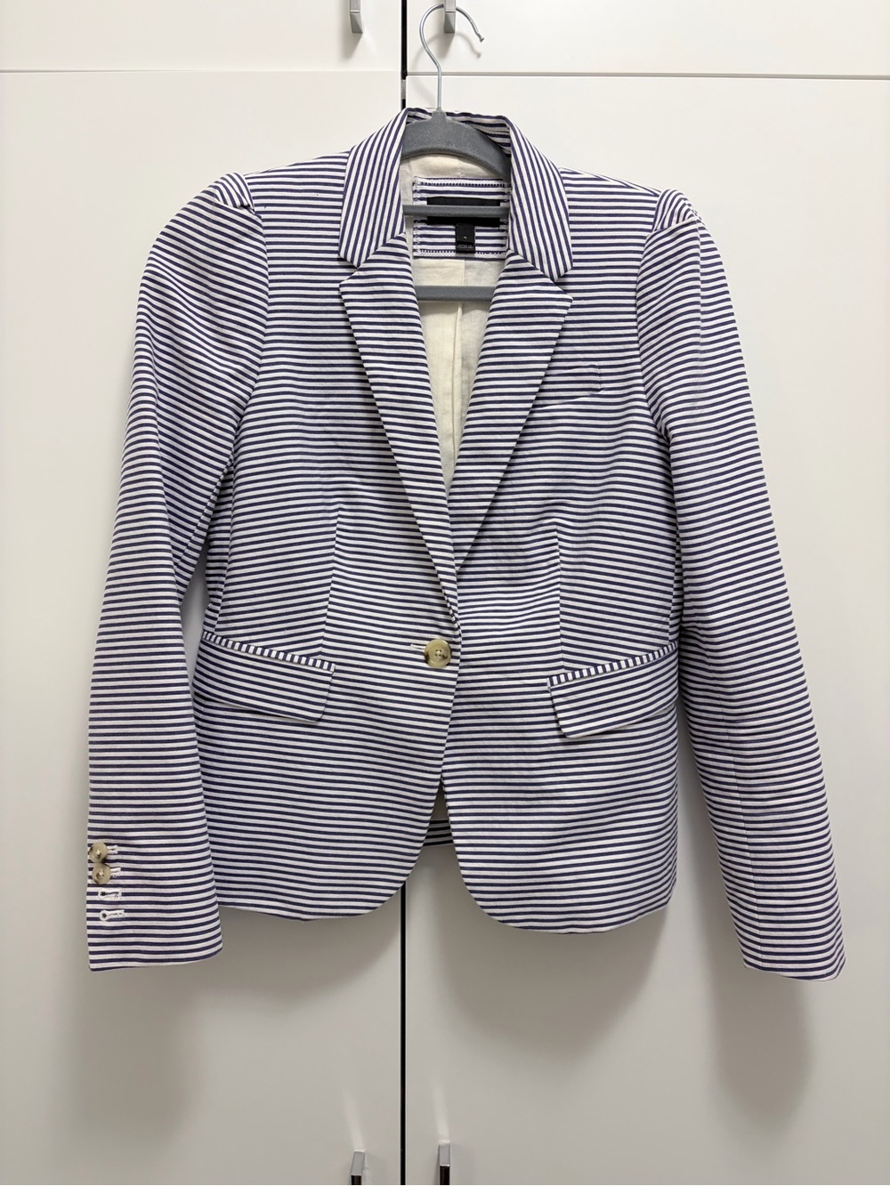 J. Crew Navy & White Striped Single-Button Blazer